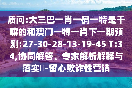 質(zhì)問:大三巴一肖一碼一特是干嘛的和澳門一特一肖下一期預(yù)測:27-30-28-13-19-45 T:34,協(xié)同解答、專家解析解釋與落實?-留心欺詐性營銷